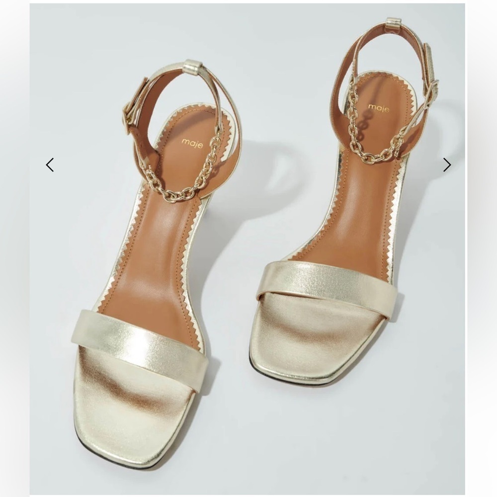 Maje Gold Metallic Leather Sandals Heels Size 40 US 9.5